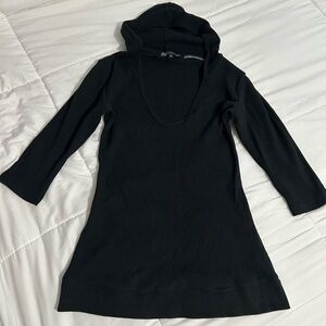 Vintage Y2K Simply Irresistible Hooded Deep Scoop Neck Black Long Sleeve Top